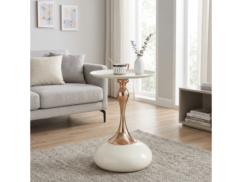 Tables martini: petite table d'appoint ronde blanche à base métallique; chevet et table d'angle pour lit - Conforama B