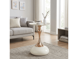 Tables martini: petite table d'appoint ronde blanche à base métallique; chevet et table d'angle pour lit