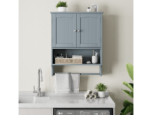 Armoire murale de salle de bains 56,8x19x70 cm gris clair avec porte-serviettes