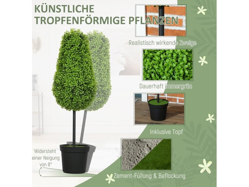  Lot de 2 buis artificiels 90 cm – vert – feuillage résistant aux uv, pots lestés pour intérieur et extérieur  - Conforama E