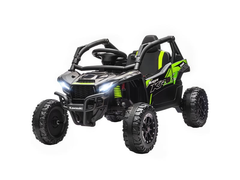  Voiture électrique pour enfants de 3 à 5 ans, 12 v, homologuée kawasaki, double moteur, télécommande et musique, noire.  - Conforama B