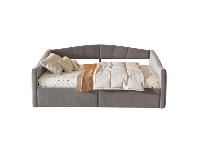  Canapé-lit capitonné 140*200 cm gris, coffre hydraulique, sommier et accoudoirs, velours doux.  - Conforama A
