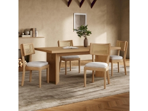 Lot de 4 chaises de salle à manger,50x58x88 cm,bois, rotin et tissu lin