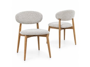 Chaise de salle à manger lot de 2 avec accoudoirs et patins réglables, en tissu et bois d'hévéa noyer argile