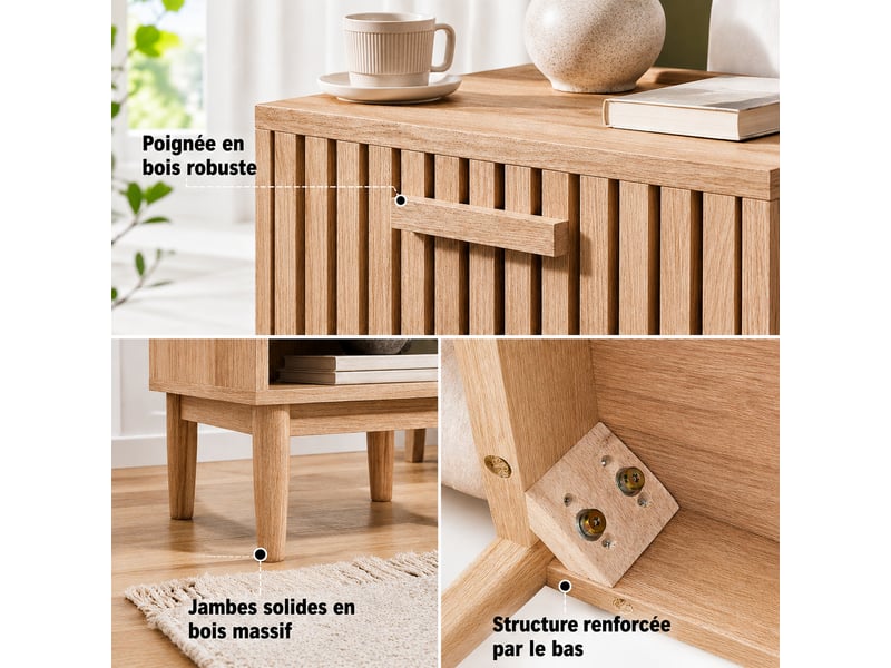  Lot de 2 table à chevet bois-1 tiroir et compartiment-bois massif - table d'appoint - 40 x 35 x 55 cm  - Conforama W
