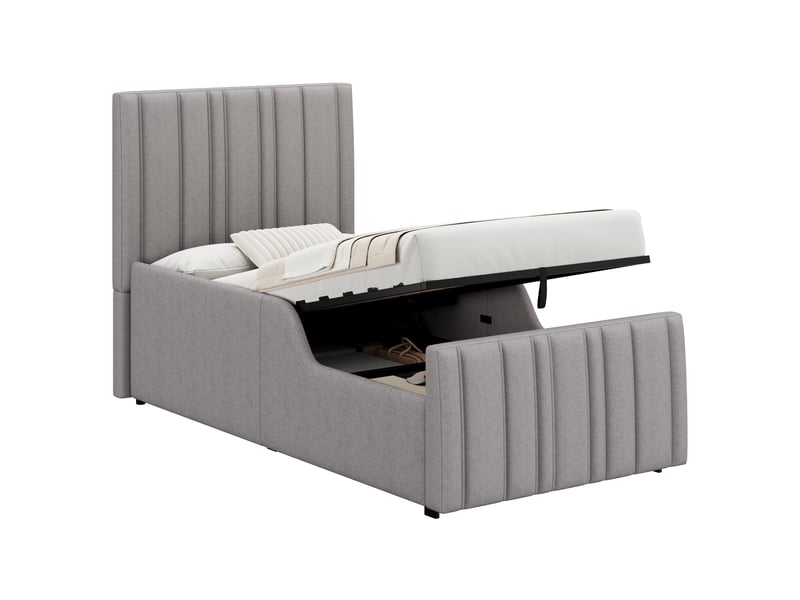  Lit enfant 90x200 lit coffre hydraulique capitonné gris avec sommier  - Conforama A