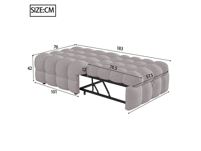  Lit extensible 183x76 cm 2-en-1 métal mdf gris sans matelas  - Conforama C