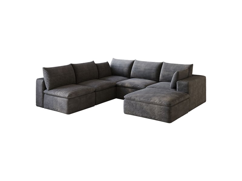  Canapé 260 x 250 cm canapé 2 places tissu corduroy design à double couche coussins amovibles teinte gris foncé forme nuage  - Conforama A