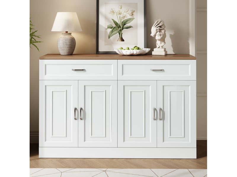 Buffet bas avec rangements 120 cm blanc et bois cravdom - Conforama D