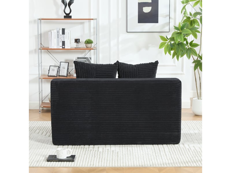  Canapé droit convertible 2 places, en velours côtelé, 2 coussins, porte-gobelet et poches latérales, 151 × 133 × 64 cm, noir YXY-0915-3 - Conforama D