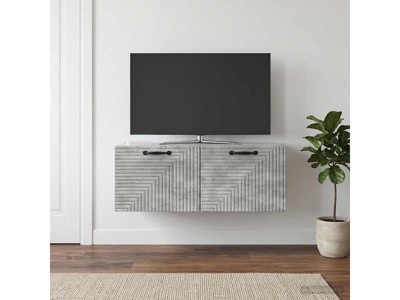  Meuble tv - banc tv - meuble de rangement mural gris béton 78,5 x 41 x 30 cm bois d'ingénierie  - Conforama B