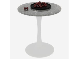 Table basse ronde 70 cm, style moderne, coloris blanc et gris foncé, avec motif de marbre en mdf