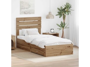 Lit adulte, lit simple, cadre de lit chêne artisanal 90x200cm bois d'ingénierie cf5710