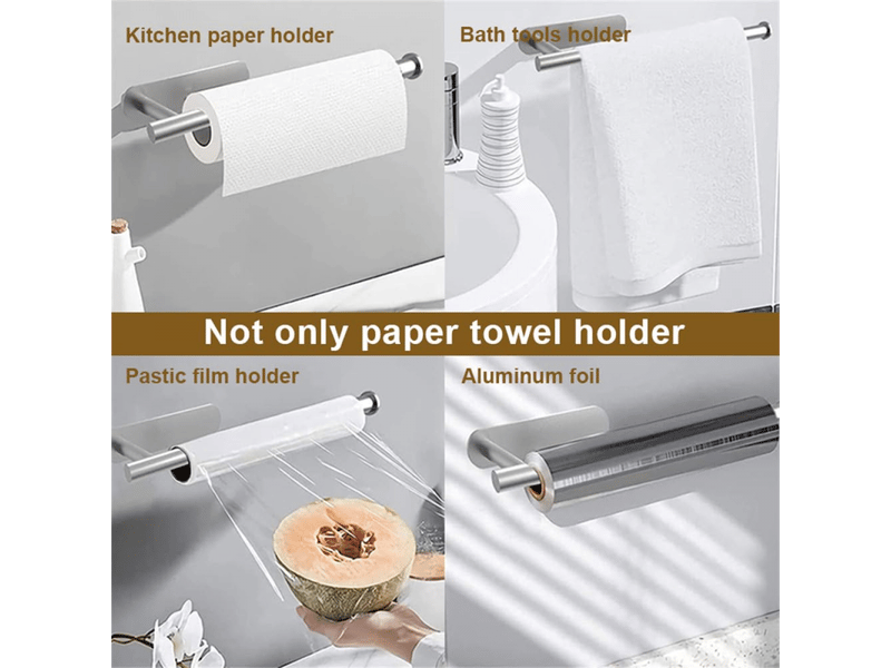 Porte-rouleau de papier toilette adhésif en acier inoxydable, support pour essuie-tout sous armoire, pour cuisine et salle de bain, 16 - Conforama E