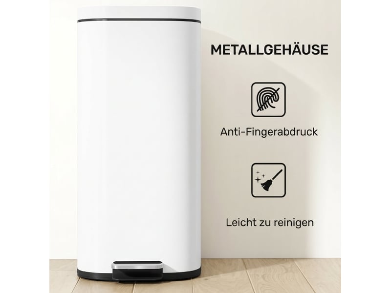  Poubelle cuisine 30 l 29 × 36 cm à pédale en métal blanche  - Conforama D