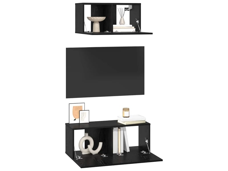  Ensemble meuble tv - banc tv - meuble de rangement 2 pcs chêne noir bois d'ingénierie  - Conforama C