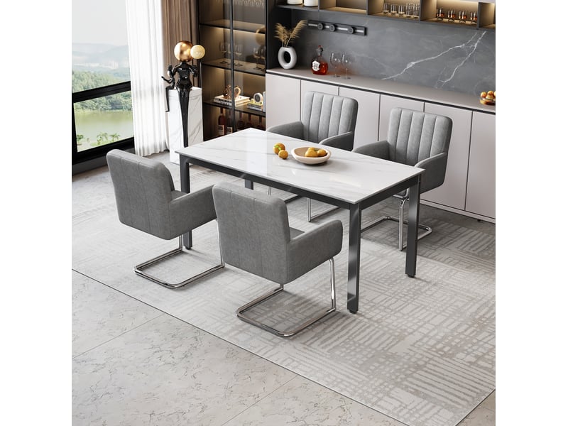  Lot de 4 chaises de salle à manger 56x57x86 cm en polyuréthane gris  - Conforama B