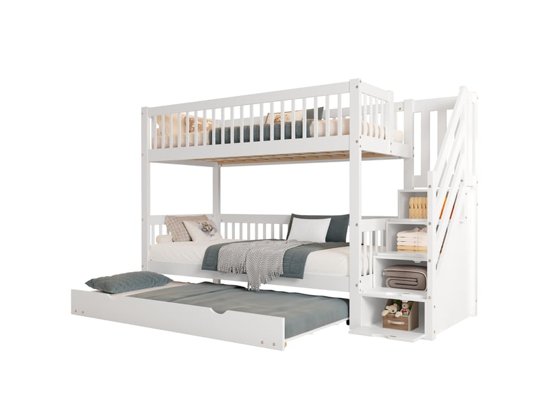 Lit superposé enfant avec lit gigogne et échelle-rangement blanc 90 x 200190 cm  - Conforama A