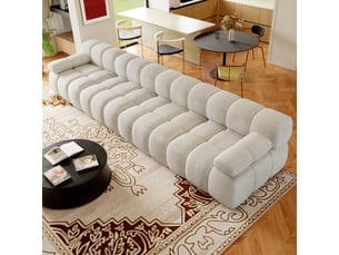 Canapé droit en mousse 4 places de 400 cm, sans montage, pour salon, chambre et appartement, blanc