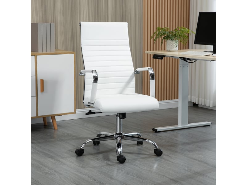  Fauteuil de bureau ergonomique en similicuir, pivotant et à bascule, 54 x 62 x 104-114 cm, blanc  - Conforama C