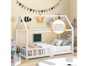 Lit cabane 90x200 cm <strong>REDOM</strong> <strong></strong> coloris blanc