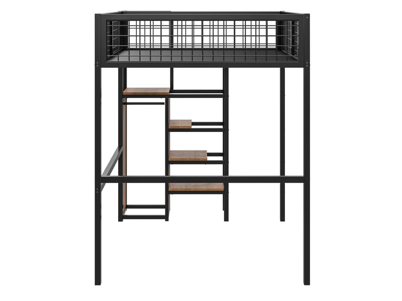  Lit mezzanine enfant 140x200 cm – noir – échelle de sécurité et penderie, sommier 20 lattes – sans matelas  - Conforama E