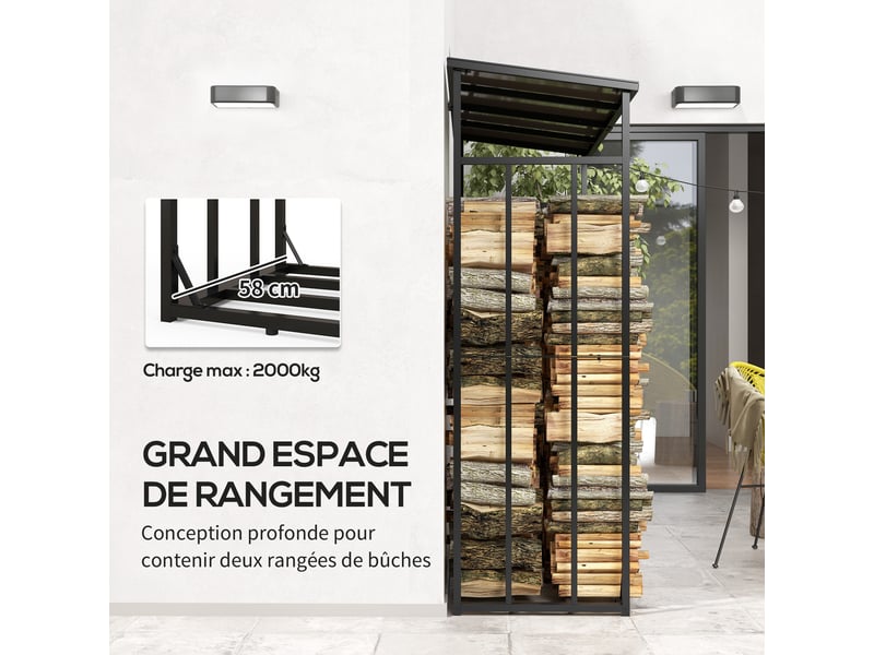 Abri-bûches extérieur avec protection imperméable, 1,7 m³, 185 x 62 x 184 cm, noir  - Conforama R