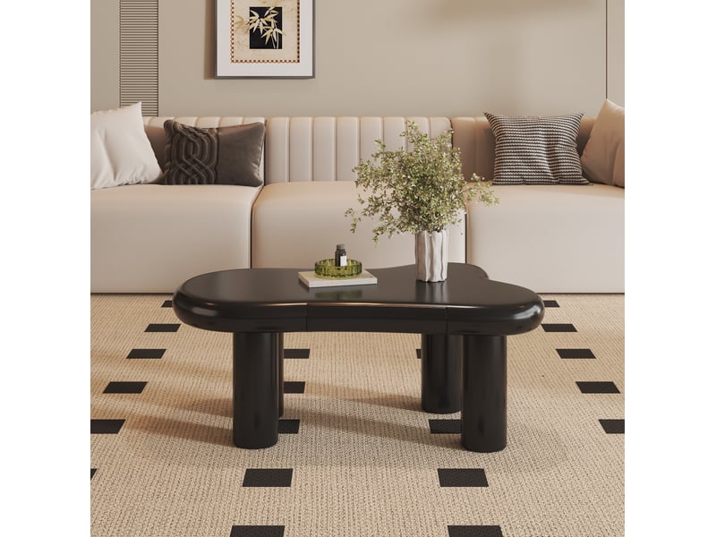  Table basse 98x65,5x40 cm design nuage avec tiroir, éclairage led 16 couleurs, contemporain, pour le salon, mdf, noir  - Conforama B