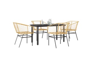Ensemble à manger jardin 5 pièces marron poly rotin verre