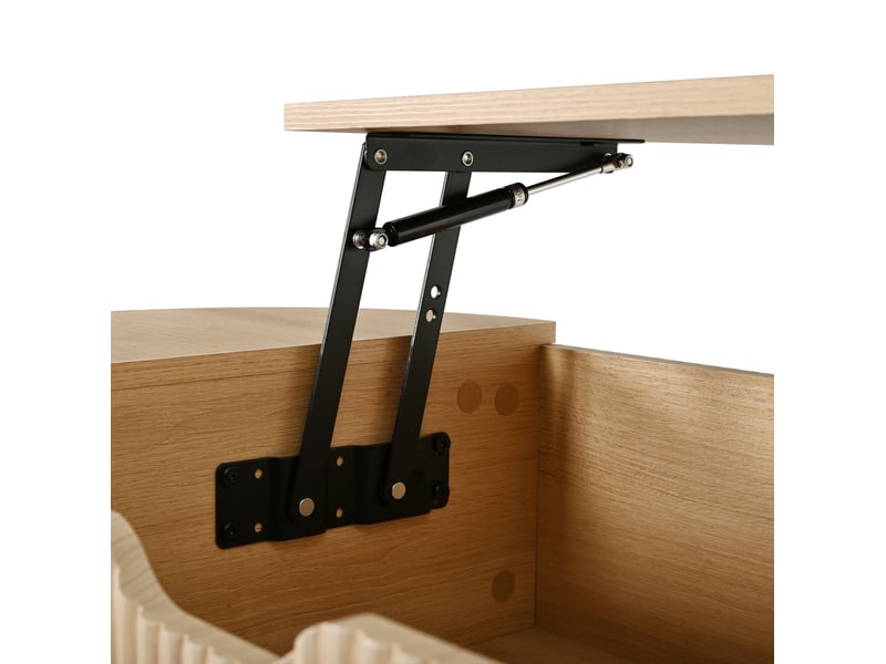  Table basse ovale avec plateau relevable hydraulique, rangement, portes coulissantes, mdf, pieds en bois d’hévéa  - Conforama E