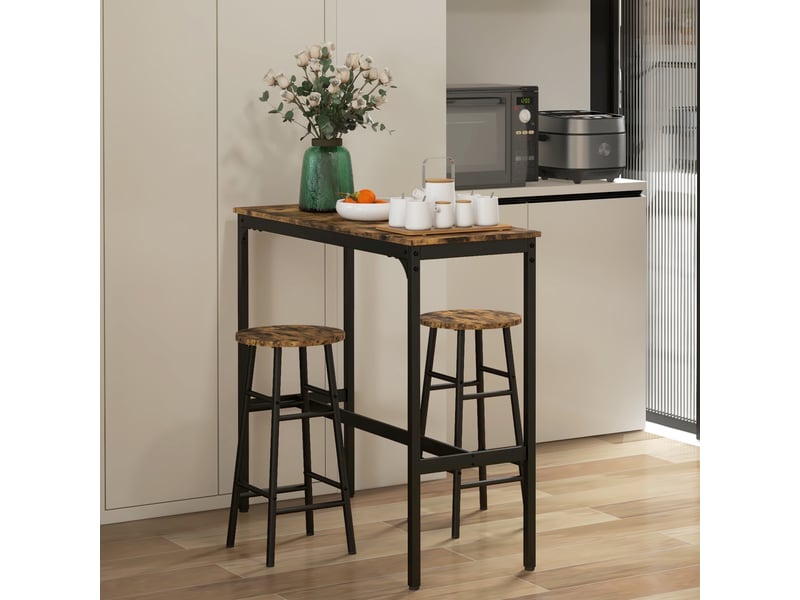  Ensemble table haute et 2 tabourets de bar avec repose-pieds, style industriel, noir et marron  - Conforama D