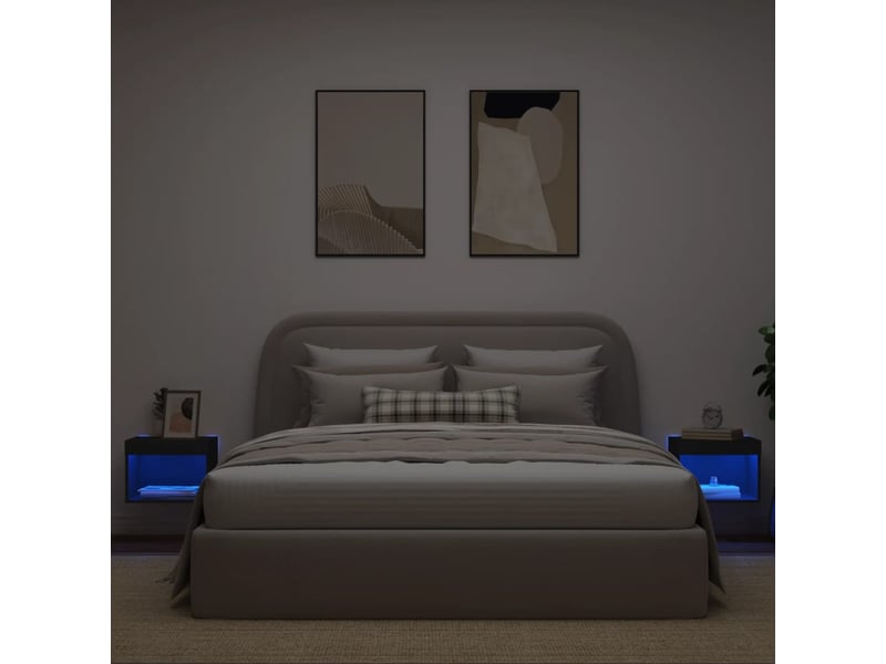  Lot de 2 table de chevet mural avec lumières led noir  - Conforama D