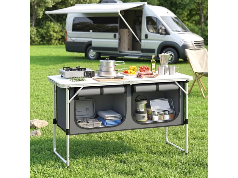  Lavabo portable plein aircamping, réservoir 17 l, distributeur savon, 2 roues, pehd, 83x50x103 cm, gris clair.  - Conforama C