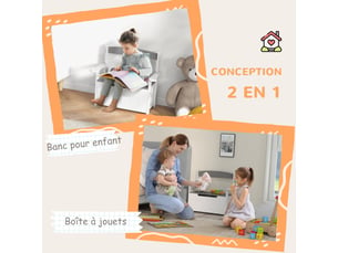 Coffre à jouets pour enfants 2 en 1 et banc vérin pneumatique 68,5l x 34l x 58h cm - avec dossier et accoudoirs