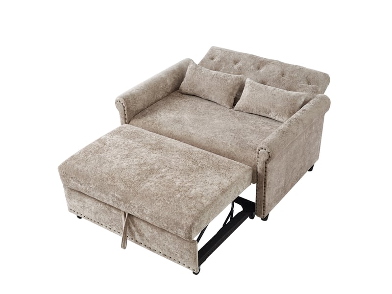  Canapé convertible modenvie 2 places 3-en-1 en tissu chenille gris brun, dossier réglable, couchage 170 x 98 cm  - Conforama A