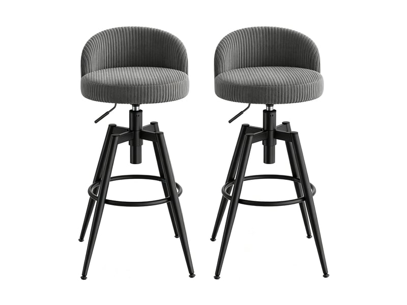  Lot de 2 tabourets de bar réglables et pivotants en velours côtelé gris T5828P581365 - Conforama A