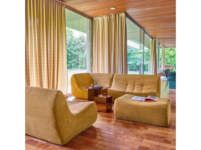  Canapé d'angle modulable 5 places avec repose pied velours côtelé moutarde - sokol  - Conforama C