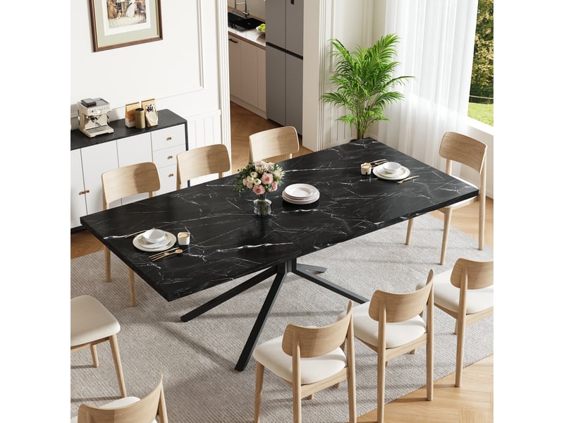  Table à manger extensible, 120 à 160 cm, rectangulaire, mdf et métal, noir, piètement en métal stable  - Conforama D