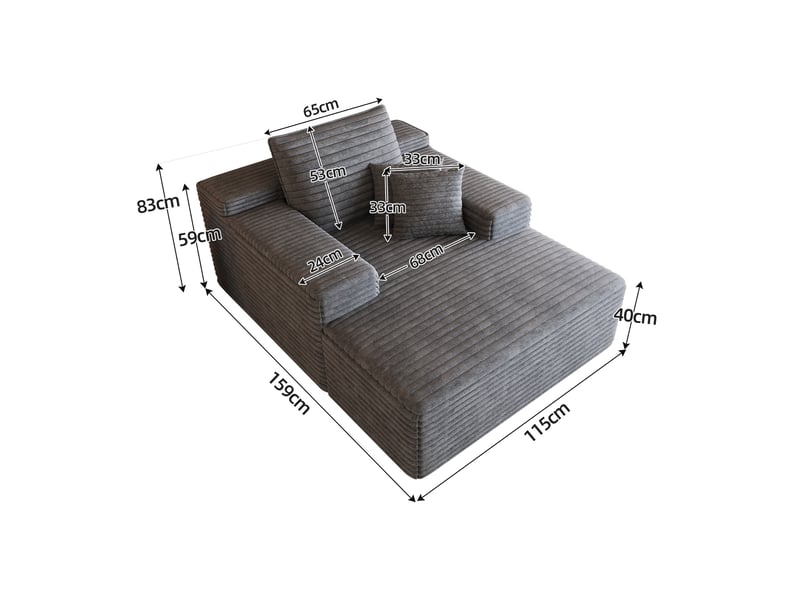  Fauteuil 1 places - 115x159cm - chaiselongue modulaire en velours assise profonde, mousse haute résilience sans montage - gris foncé  - Conforama D