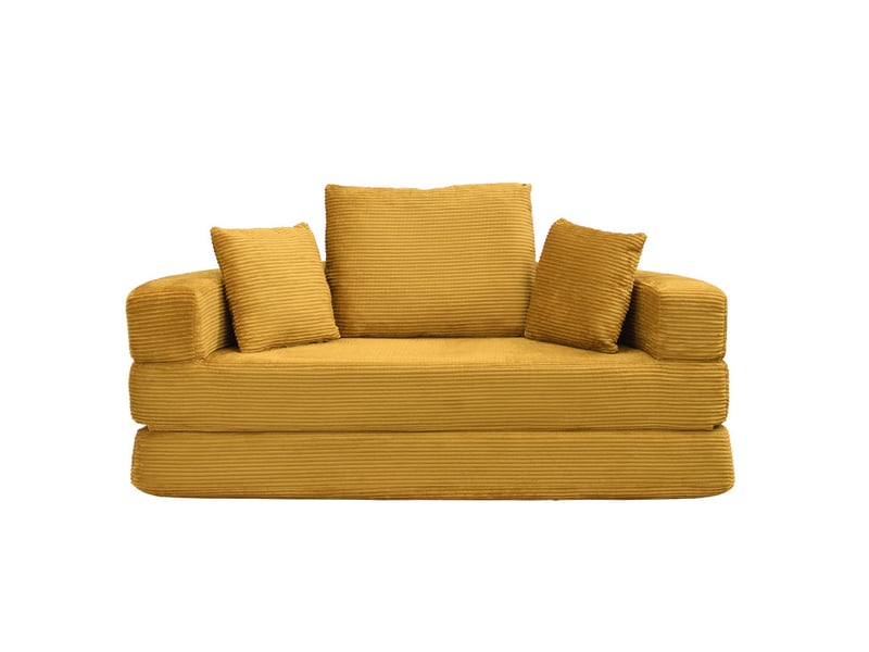  Canapé convertible 2 places, canapé-lit multifonctionnel avec coussins, velours côtelé, 173x176x40 cm, jaune  - Conforama A