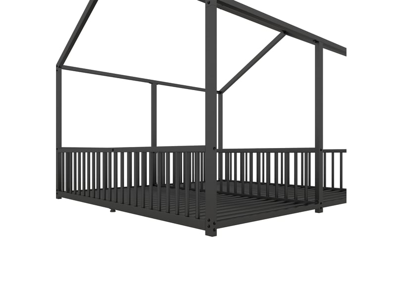  Lit enfant en métal 90x200 cm, design maison ludique avec garde-corps sécurisant et lignes épurées, noir, sans matelas  - Conforama E