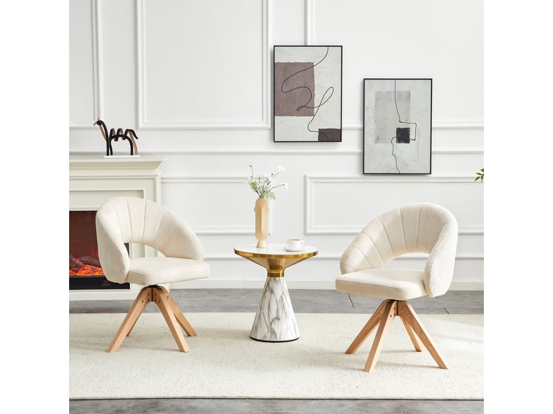  Lot de 2 chaises de salle à manger pivotantes,tissu et bois,blanc  - Conforama B