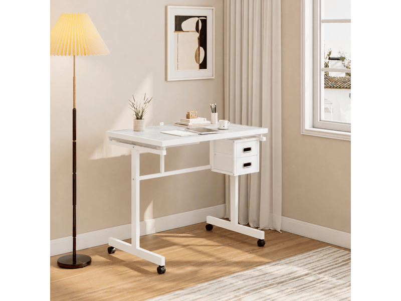 Table de puzzle 1000 pièces avec 4 plateaux, 2 tiroirs et roulettes, blanche - Conforama D