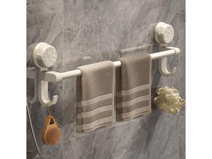 Porte-serviettes à ventouse, porte-serviettes de rangement de salle de bain sans perforation, blanc crème 30 cm