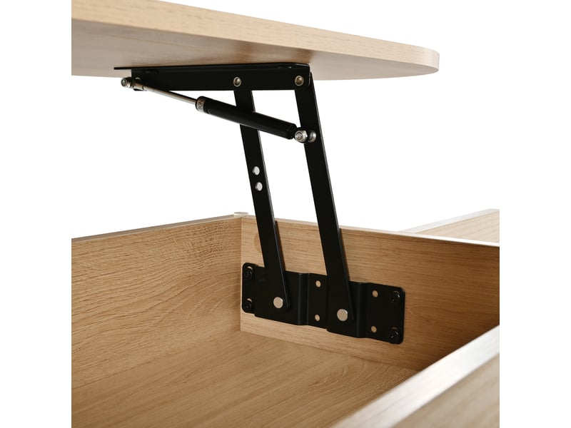 Table basse ovale plateau relevable hydraulique 105x50x60,5 cm, rangement, tiroir, portes coulissantes, mdf naturel - Conforama E