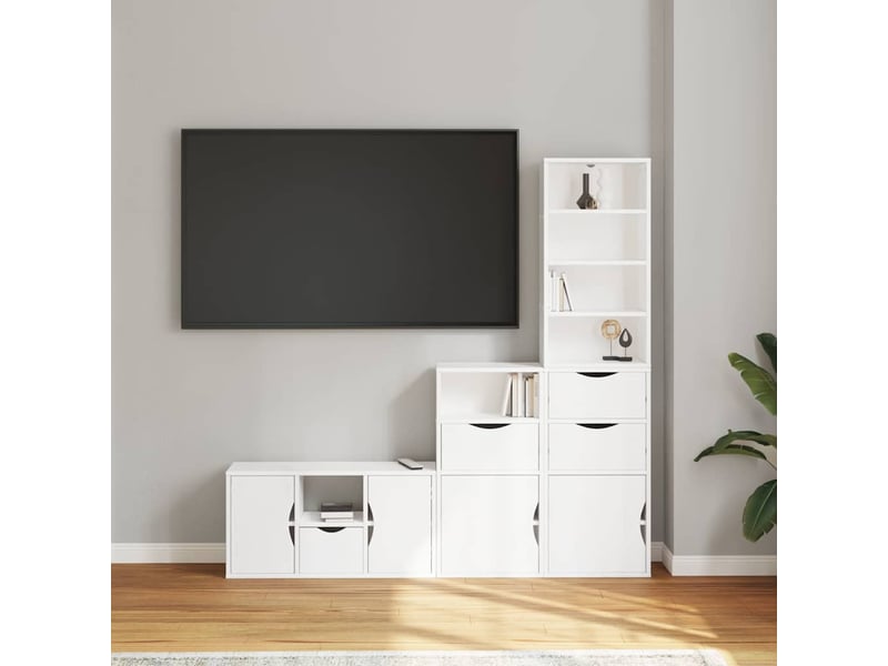  Meubles tv - banc tv - meuble de rangement 4 pcs avec rangement odda blanc bois de pin massif  - Conforama C