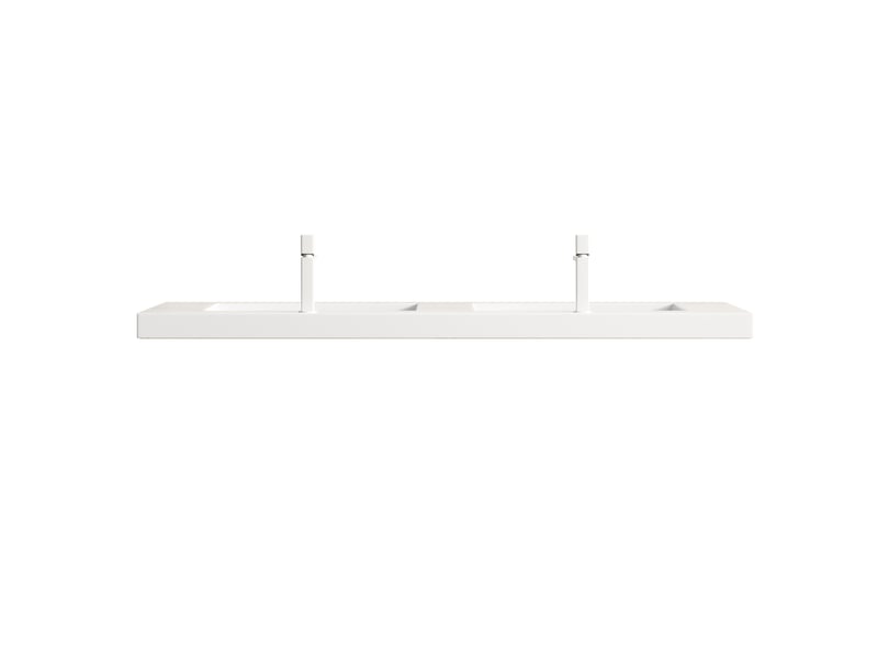  Lavabo double en résine avec plan de travail, bords arrondis, salle de bain, blanc, 132×58×29 cm  - Conforama E