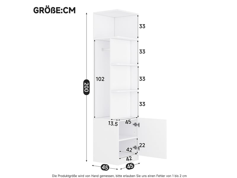  Armoire 6 portes blanche 270x45x200 cm avec 4 tiroirs et 4 penderies  - Conforama C