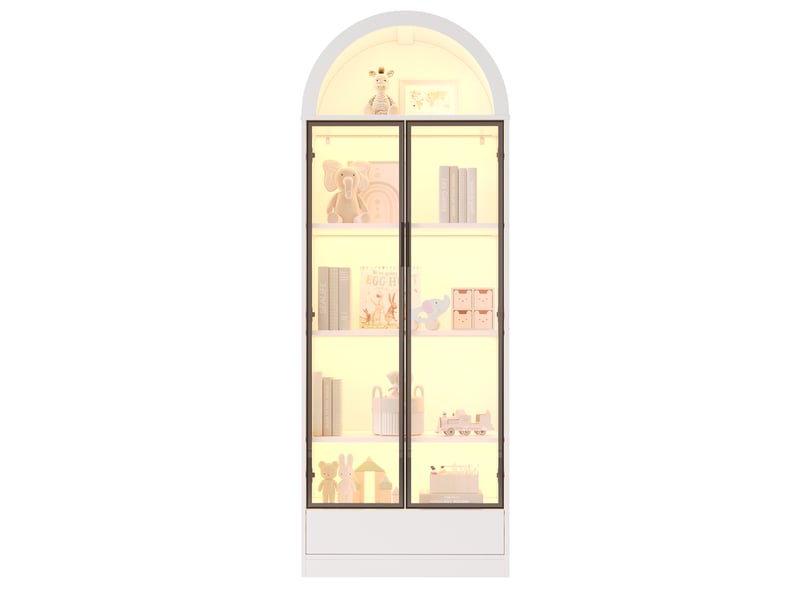  Vitrine led avec portes vitrées et tiroir, 70 x 38 x 190 cm, mdf et verre, blanche  - Conforama A
