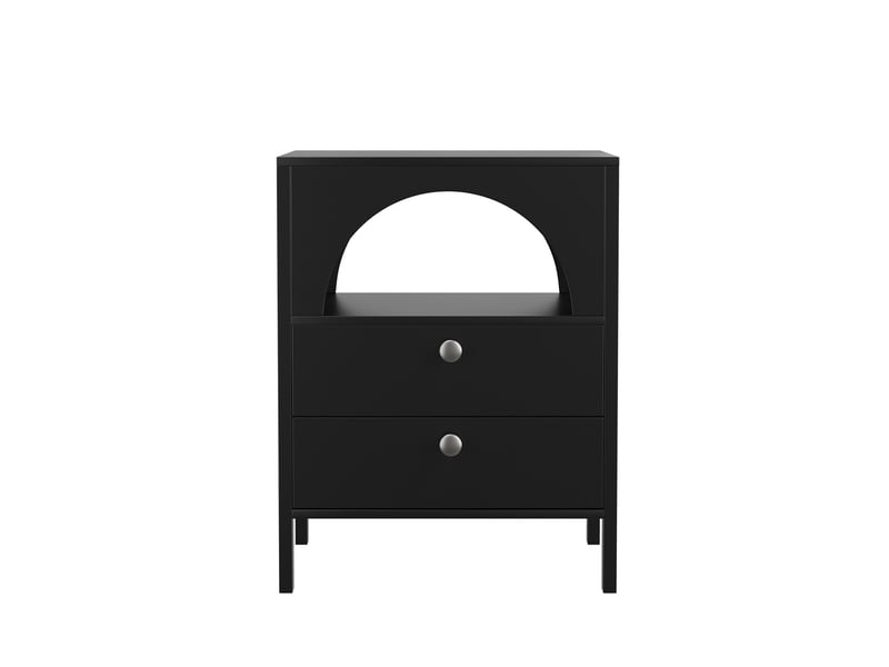  Table de chevet moderne 45 x 40 x 58 cm avec 2 tiroirs et niche ouverte, noire  - Conforama D